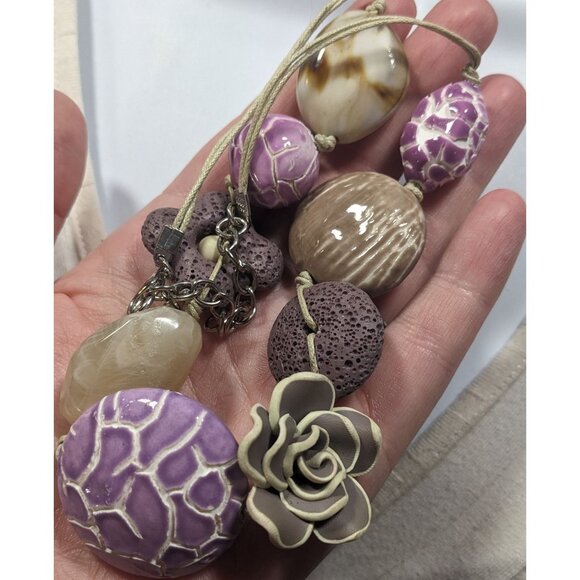 Cottagecore Floral Purple And Grey Mixed Media Statement Necklace - Picture 5 of 6